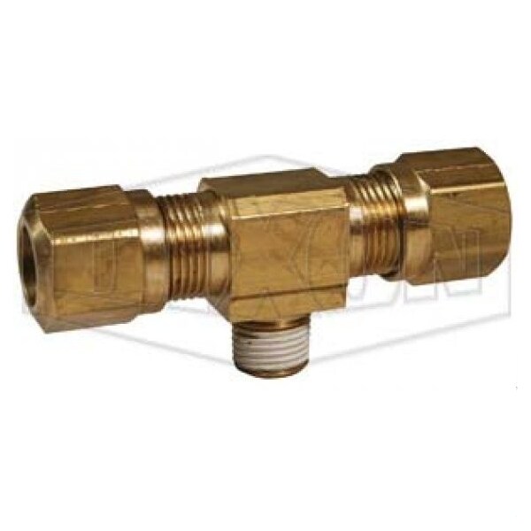 Air Brake Branch Tee, 11/16-20 x 1/2 x 1/2 in, Straight Thread x Pipe x Tube, Brass, Domestic